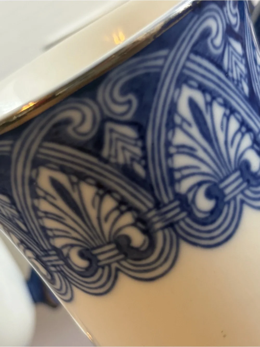 Bombay Porcelain Pedestal Mugs — Classic Decorative Band (Set of 3)